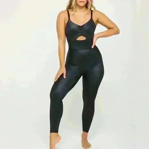 SPIRITUAL GANGSTER Wet Look One Piece Body Suit in Black Women’s Size Small NWOT